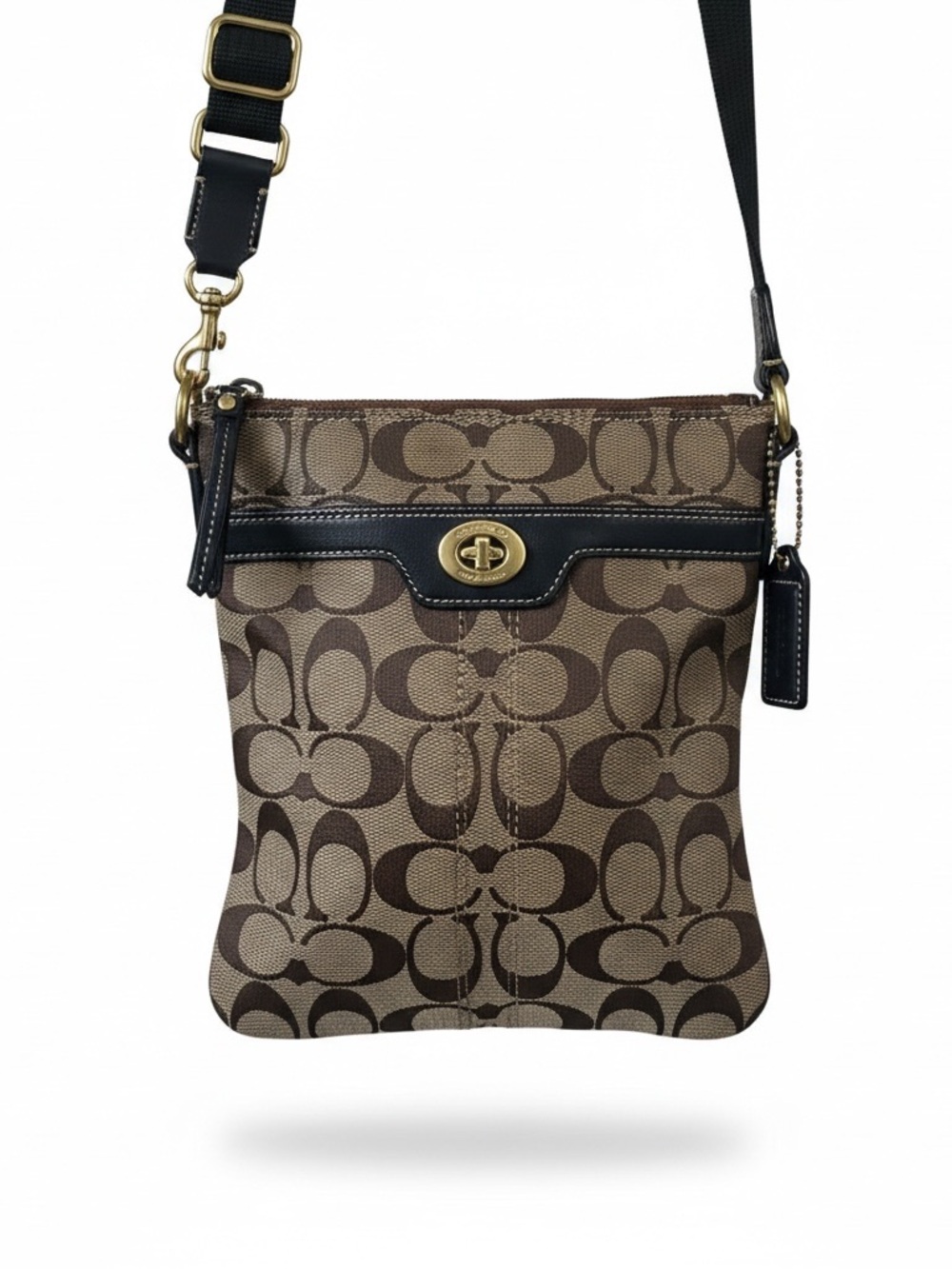 Coach Brown Signature Canvas Crossbody with Black Trim